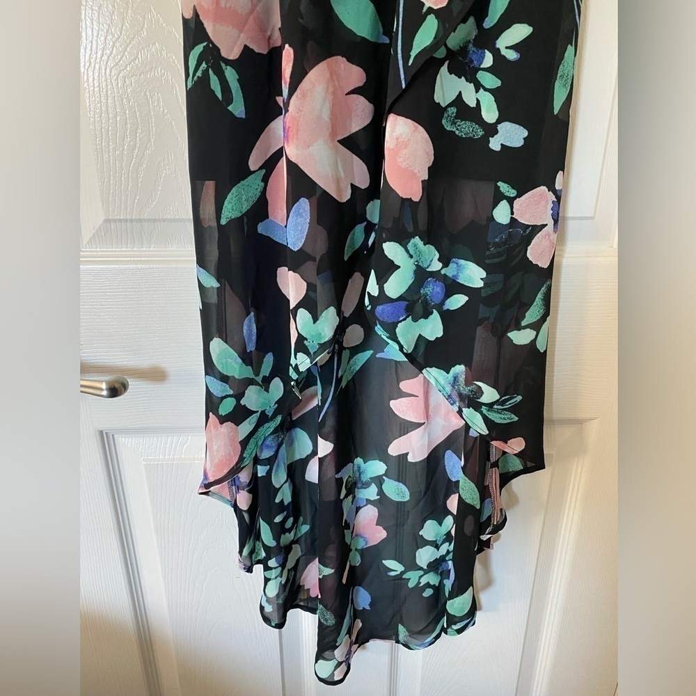 Candie’s Black Floral Crossover High Low Dress Size Medium - Picture 2 of 9